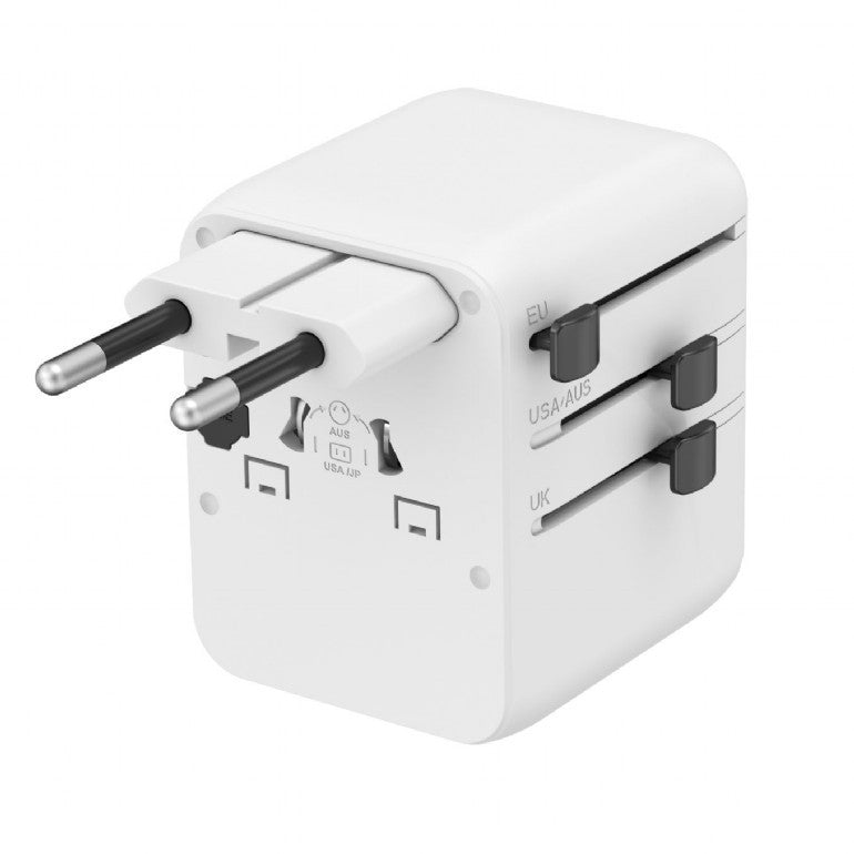 ADAPTOR GEMBIRD, universal, conectori: US/UK/EU/AU, 2x USB Type-C PD 20W, 1x USB-A QC 18W, siguranta 10A, max. 2500W, alb, "TPA-1A2C20-01-W"