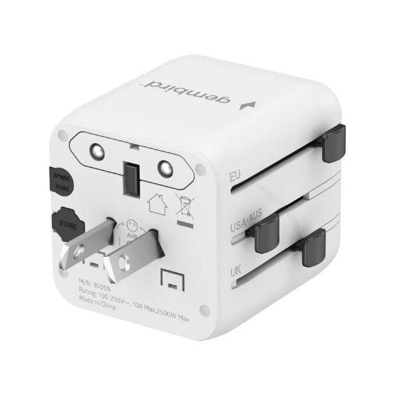 ADAPTOR GEMBIRD, universal, conectori: US/UK/EU/AU, siguranta 10A, max. 2500W, alb, "TPA-INT-01-W"