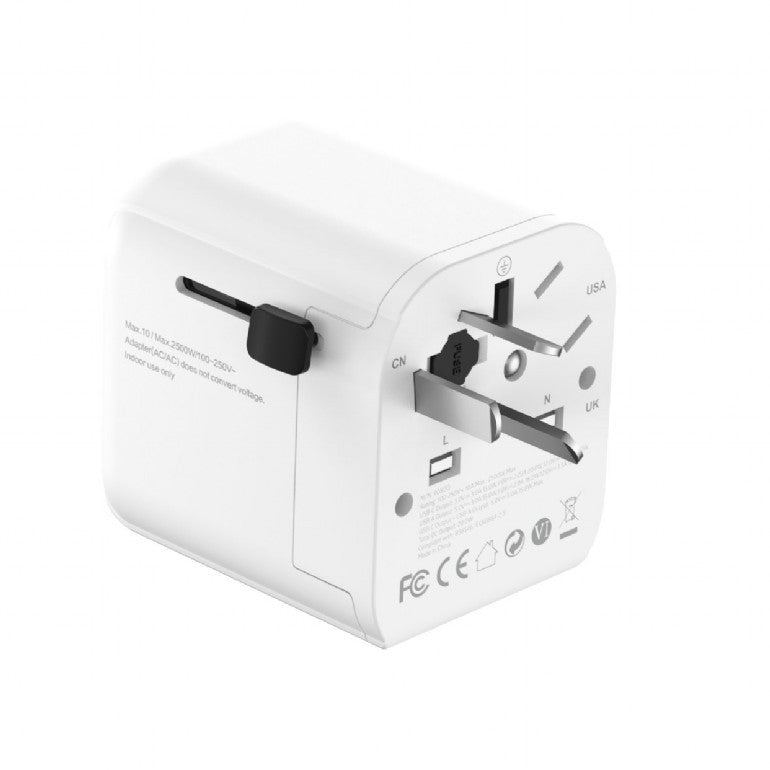 ADAPTOR GEMBIRD, universal, EU la conectori: US/UK/CN/AU, cu impamantare, 1x Schuko, 1x USB Type-C PD 20W, 1x USB-A QC 18W, siguranta 10A, max. 2500W, alb, "TPA-EU1A1C20-01-W"