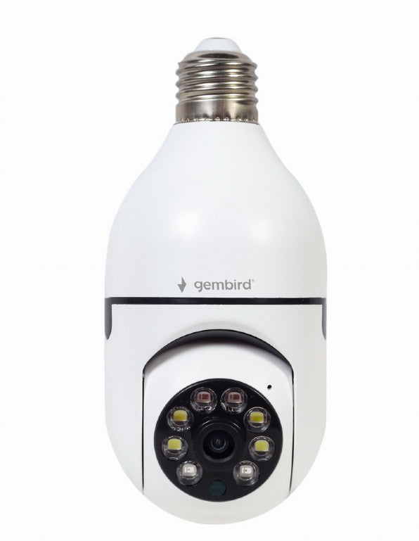 CAMERA IP GEMBIRD, pt. interior, CMOS 2 Mpx, lentile 3.6mm, wi-fi, rezolutie FullHD 1920x1080, video H.264 AVI, microfon, rotatie 355 gr, inclinare 120 gr, carcasa plastic, slot microSD card, Tuya, E27 socket, (timbru verde 0.8 lei)