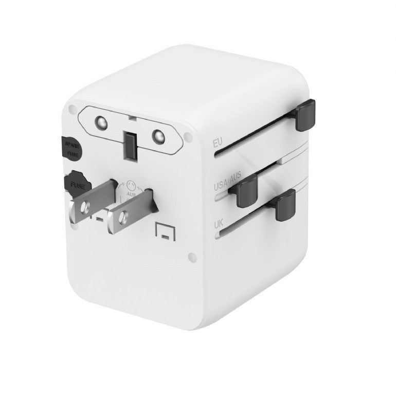 ADAPTOR GEMBIRD, universal, conectori: US/UK/EU/AU, 2x USB Type-C PD 20W, 1x USB-A QC 18W, siguranta 10A, max. 2500W, alb, "TPA-1A2C20-01-W"