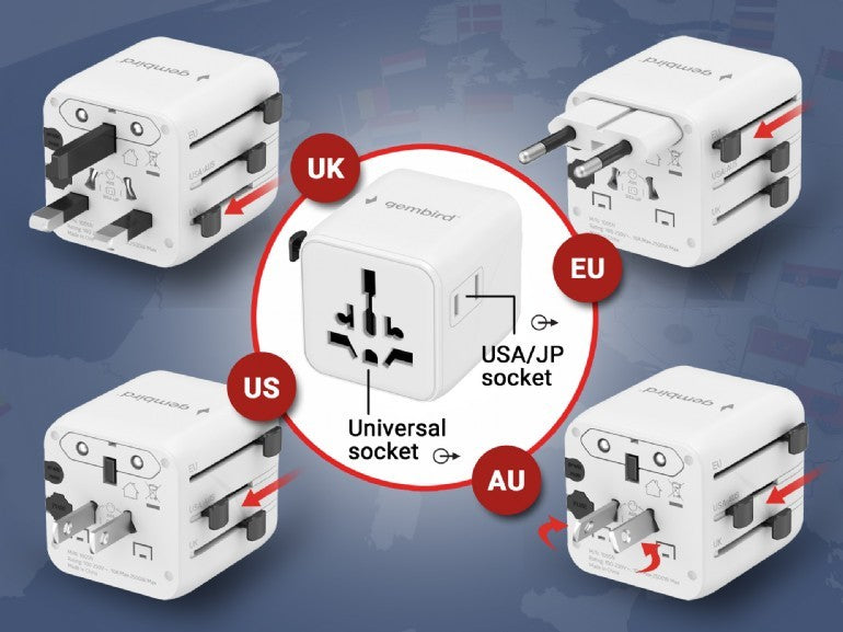 ADAPTOR GEMBIRD, universal, conectori: US/UK/EU/AU, siguranta 10A, max. 2500W, alb, "TPA-INT-01-W"