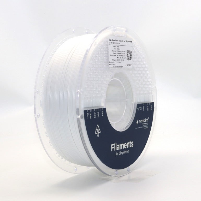 FILAMENT Gembird pt. imprimanta 3d, ABS, 1.75mm diamentru, 1Kg / bobina, aprox. 400m, topire 225-240 grC, high speed, white, 