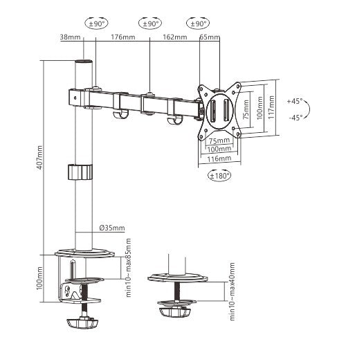 SUPORT de birou Gembird, pt 1 TV/monitor plat, diag. max 32 inch, rotatie, inclinare, pivotare, max 9 kg, "MA-D1-01"