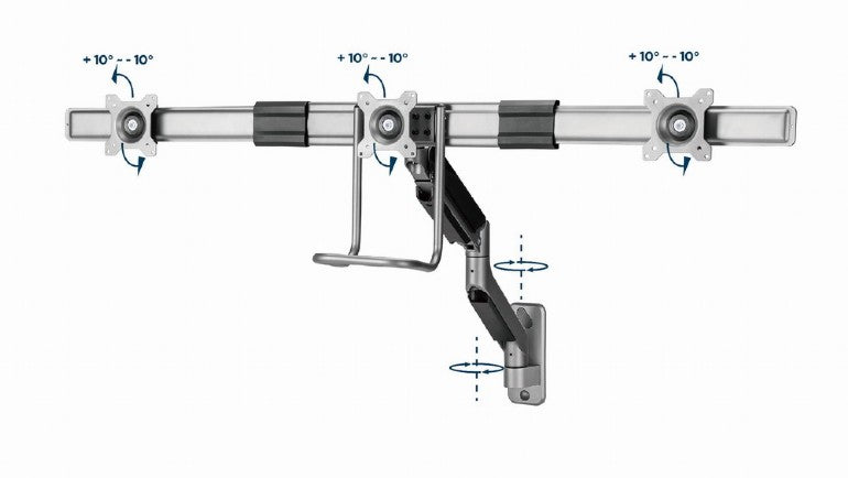 SUPORT de perete GEMBIRD, pt 3 TV/monitor plat, diag. max 17" - 27", rotatie, inclinare, pliere, 1 ~ 6 kg, "MA-WA3-01"