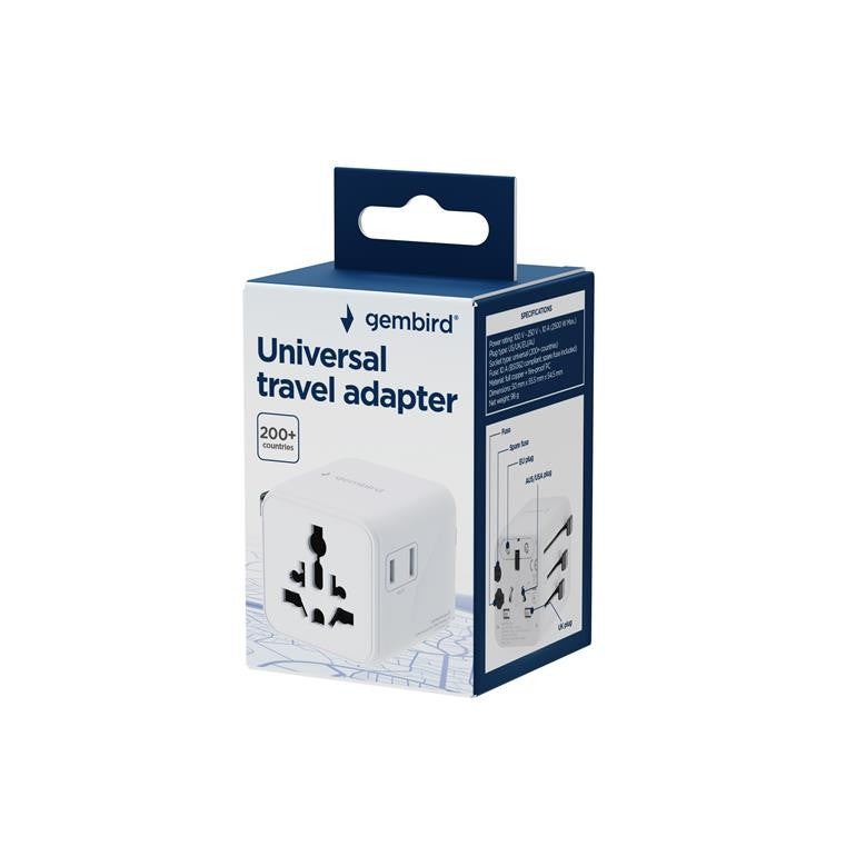 ADAPTOR GEMBIRD, universal, conectori: US/UK/EU/AU, siguranta 10A, max. 2500W, alb, "TPA-INT-01-W"