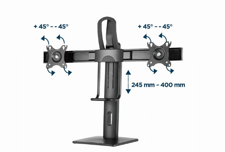 SUPORT de birou Gembird, pt 2 TV/monitor plat, diag. max 17-27 inch, rotatie, inclinare, pivotare, max 6 kg, inaltime 245-400mm, "MS-D2-01"