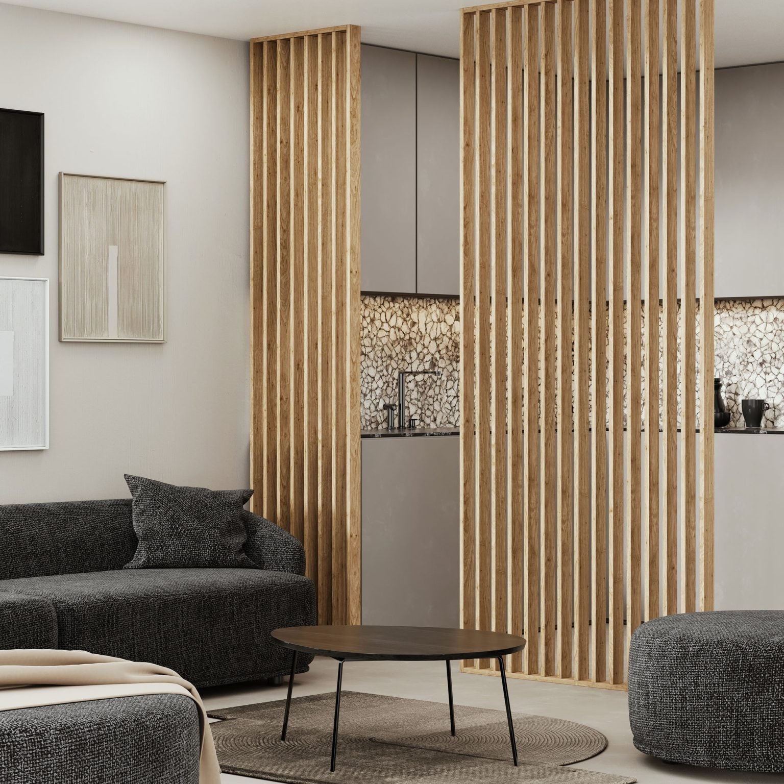 Riflaj perete despartitor MDF, LDA PREMIUM, Stejar Saragossa, 275x58 cm