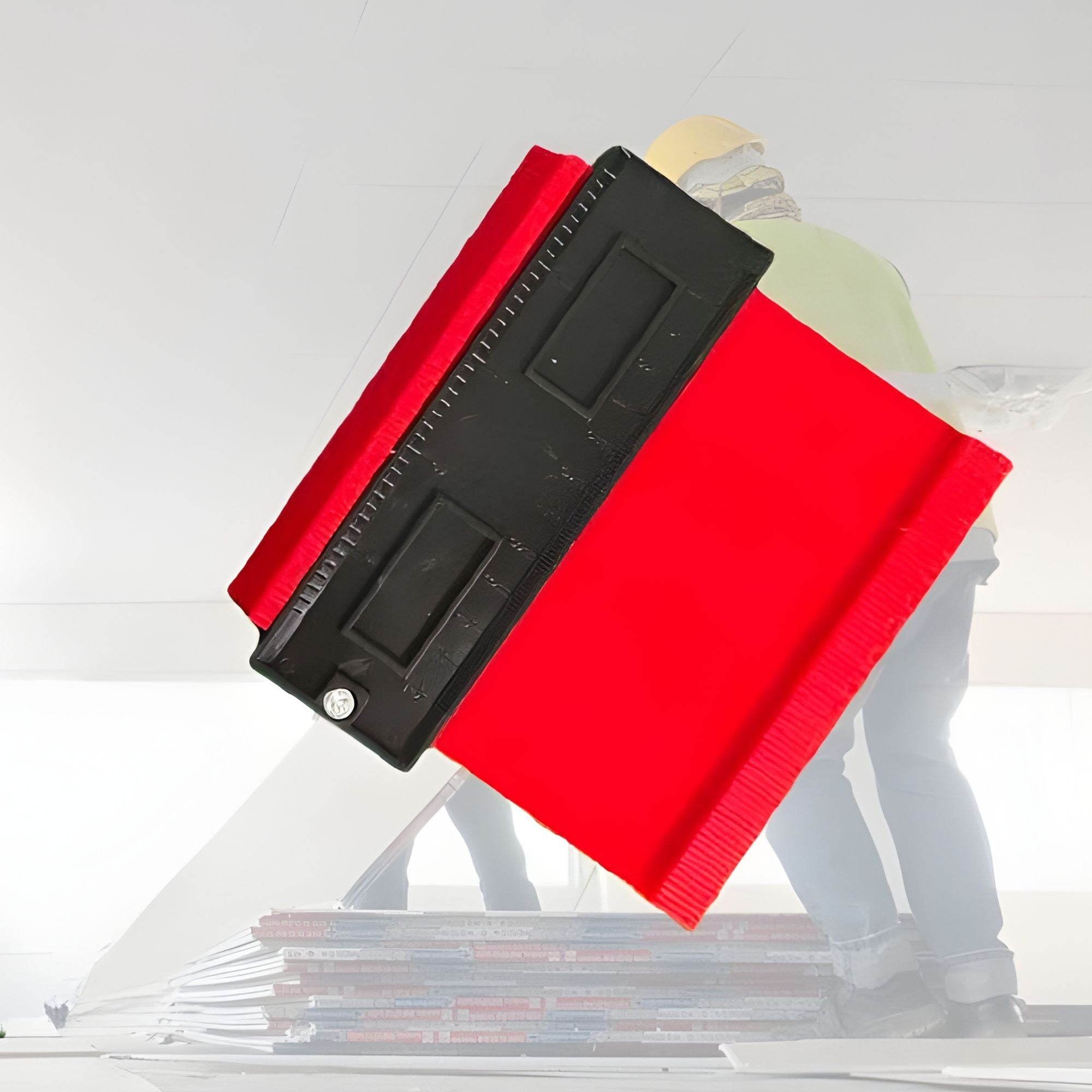 Sablon Masurare Contur, Flippy, Cu Rigla Integrata, pentru Copiere Unghiuri si Forme Neregulate, Plastic Rezistent, 14.6 x 10.5 cm, Rosu/Negru
