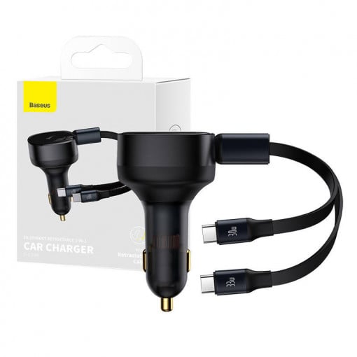 INCARCATOR auto Baseus Tiny Star, Quick Charge 33W, cablu integrat 2 x USB Type-C, negru "C00035500111-00" - 6932172629267
