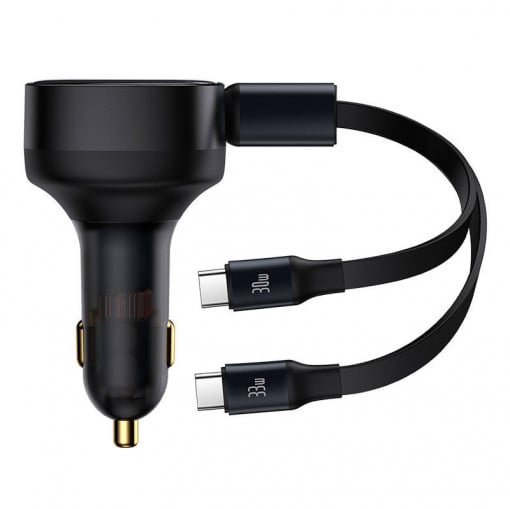 INCARCATOR auto Baseus Tiny Star, Quick Charge 33W, cablu integrat 2 x USB Type-C, negru "C00035500111-00" - 6932172629267