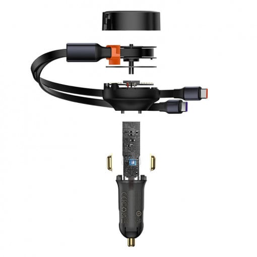INCARCATOR auto Baseus Tiny Star, Quick Charge 33W, cablu integrat 2 x USB Type-C, negru "C00035500111-00" - 6932172629267