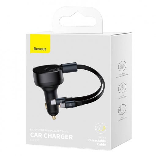 INCARCATOR auto Baseus Tiny Star, Quick Charge 33W, cablu integrat 2 x USB Type-C, negru "C00035500111-00" - 6932172629267
