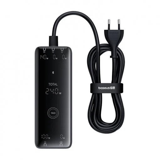 INCARCATOR RETEA Baseus Digital GaN Intelligent, Quick Charge 240W, 1 x AC, 3 x USB Type-C Output 5V/3A, 1 x USB, lungime cablu 1m, negru "P10163901113-00" - 6932172646110