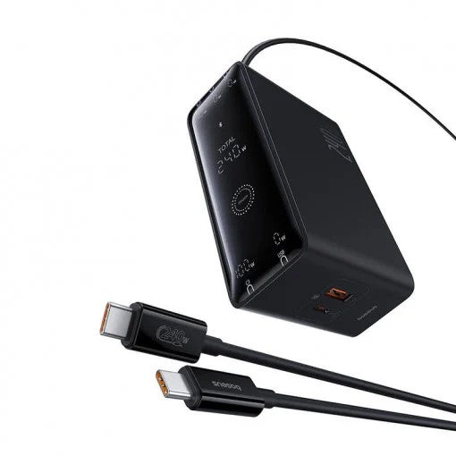 INCARCATOR RETEA Baseus Digital GaN Intelligent, Quick Charge 240W, 1 x AC, 3 x USB Type-C Output 5V/3A, 1 x USB, lungime cablu 1m, negru "P10163901113-00" - 6932172646110