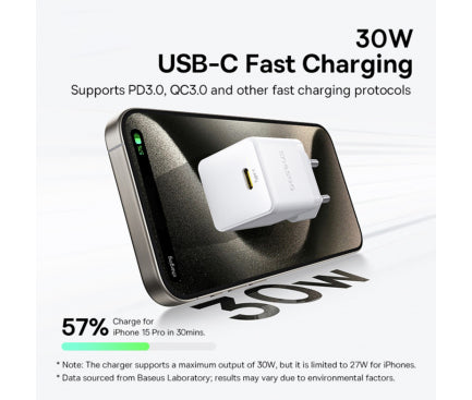 INCARCATOR retea Baseus Palm, Quick Charge 30W, 1 x USB Type-C, alb "P10111605213-00" - 6932172672768