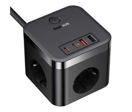 INCARCATOR RETEA Baseus GaN Powerstrip, Quick Charge 30W, 3 x AC, 2 x USB Type-C Output 5V/3A, 2 x USB, lungime cablu 1.5m, negru "E00066400117-00" - 6932172651121