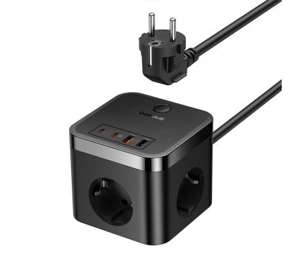 INCARCATOR RETEA Baseus GaN Powerstrip, Quick Charge 30W, 3 x AC, 2 x USB Type-C Output 5V/3A, 2 x USB, lungime cablu 1.5m, negru "E00066400117-00" - 6932172651121