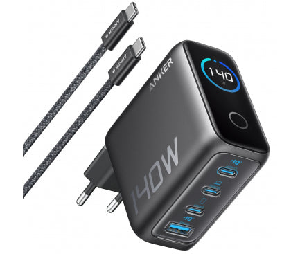 Alimentator retea Anker, 140W, fast charge, 3 x USB-C, 1 x USB-A, incarcare simultana 2 porturi 140W, afisaj LED, PD, gri, "B2697GZ1" - 0194644289614