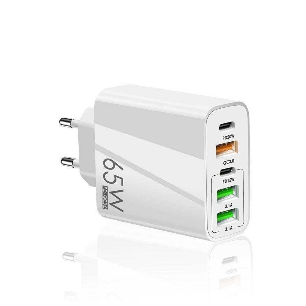 Incarcator Retea, 5 Porturi, 65W Fast Charge, 3 x USB, 2 x Type-C, Universal Compatibil iPhone, Huawei, Samsung, Xiaomi, Alb