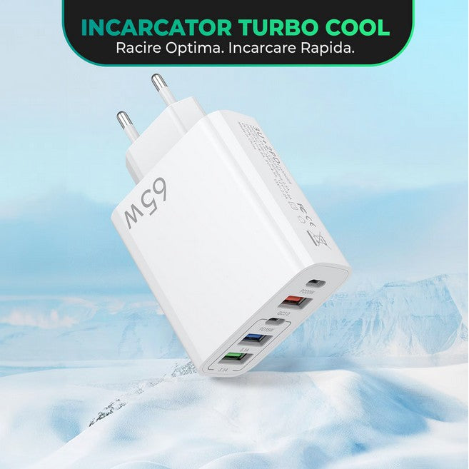 Incarcator Retea, 5 Porturi, 65W Fast Charge, 3 x USB, 2 x Type-C, Universal Compatibil iPhone, Huawei, Samsung, Xiaomi, Alb