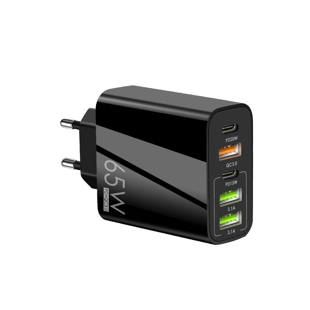 Incarcator Retea, 5 Porturi, 65W Fast Charge, 3 x USB, 2 x Type-C, Universal Compatibil iPhone, Huawei, Samsung, Xiaomi, Negru
