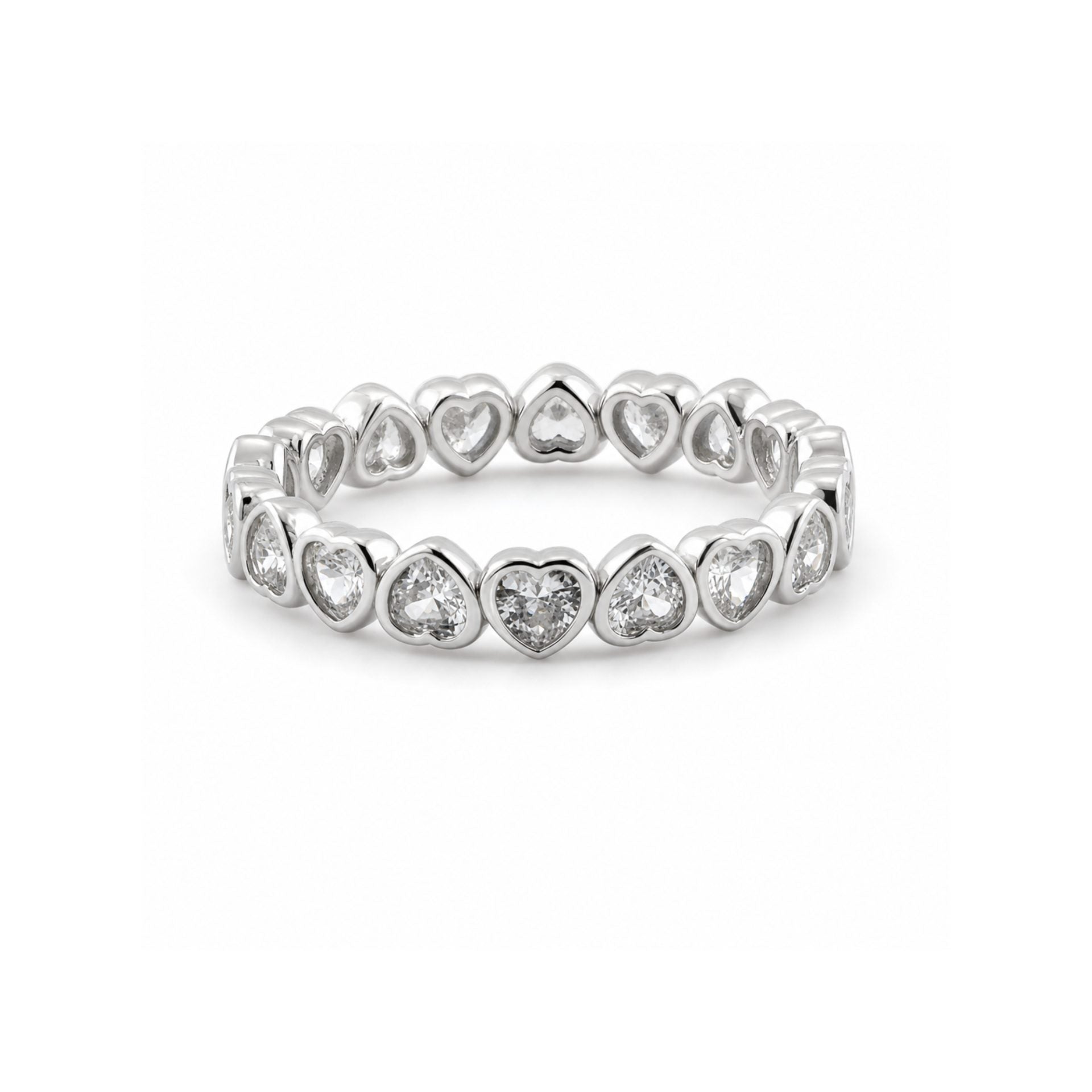 Inel din Argint 925, Model Circular cu Inimi, cu Pietre Albe în Formă de Inimă, Finisaj Lucios, Mărimea 54, ArgintiuInel Argint 925 Circular Inimi cu Pietre M54