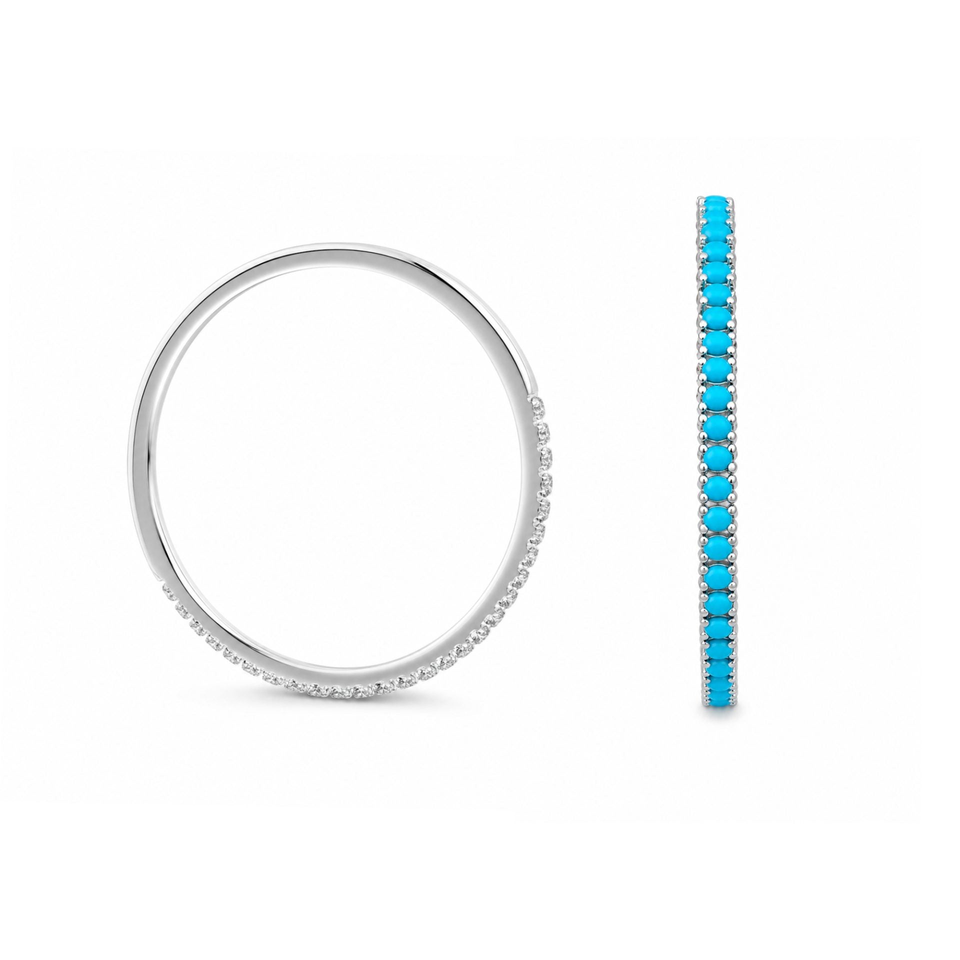 Inel din Argint 925, cu Mini Zirconii Albastre, Design Tip Verighetă, Finisaj Lucios, Mărimea 53, Argintiu și Albastru