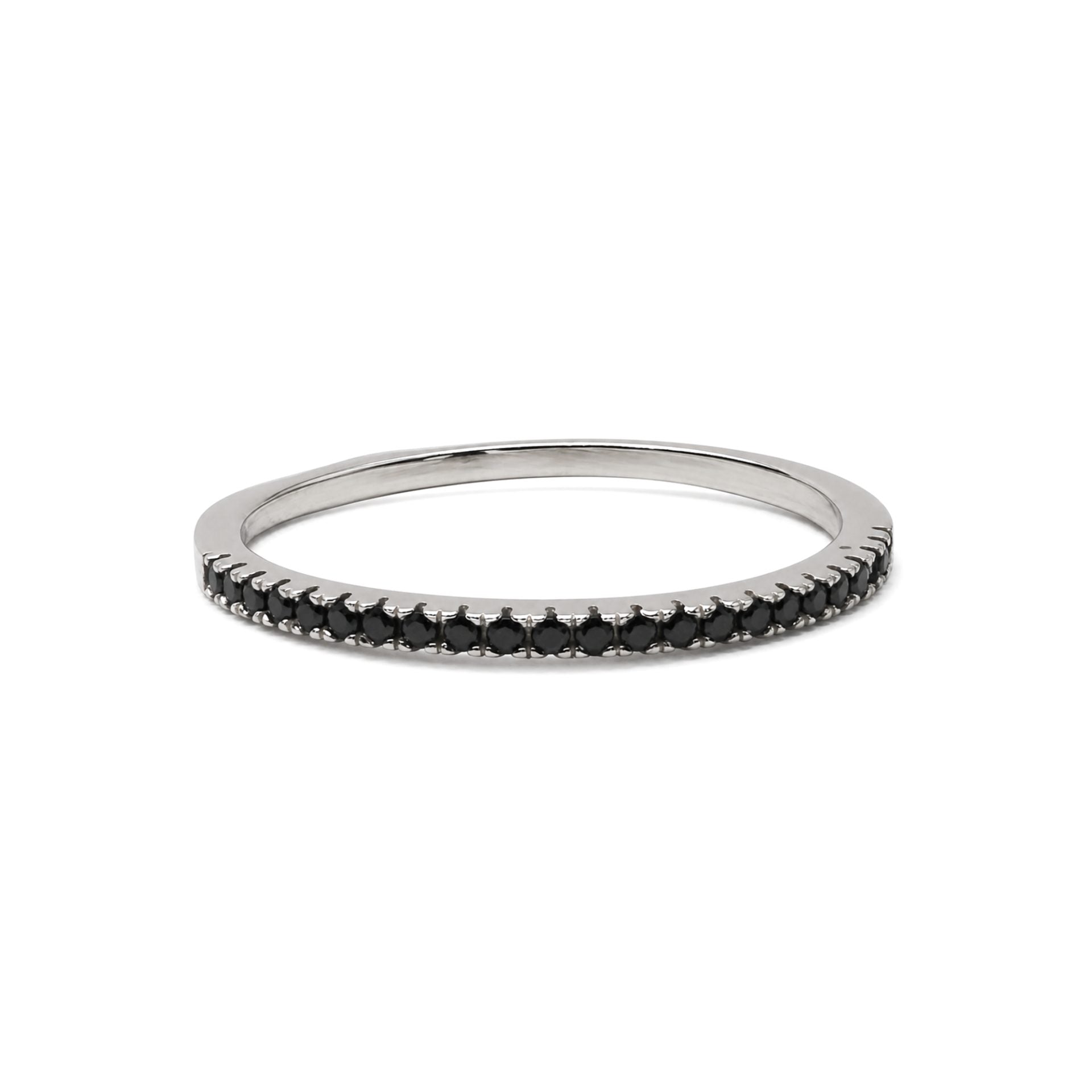 Inel din Argint 925, Model Bandă Subțire cu Minizirconii Negre, Mărime 53, Greutate 1.185 g, Argintiu