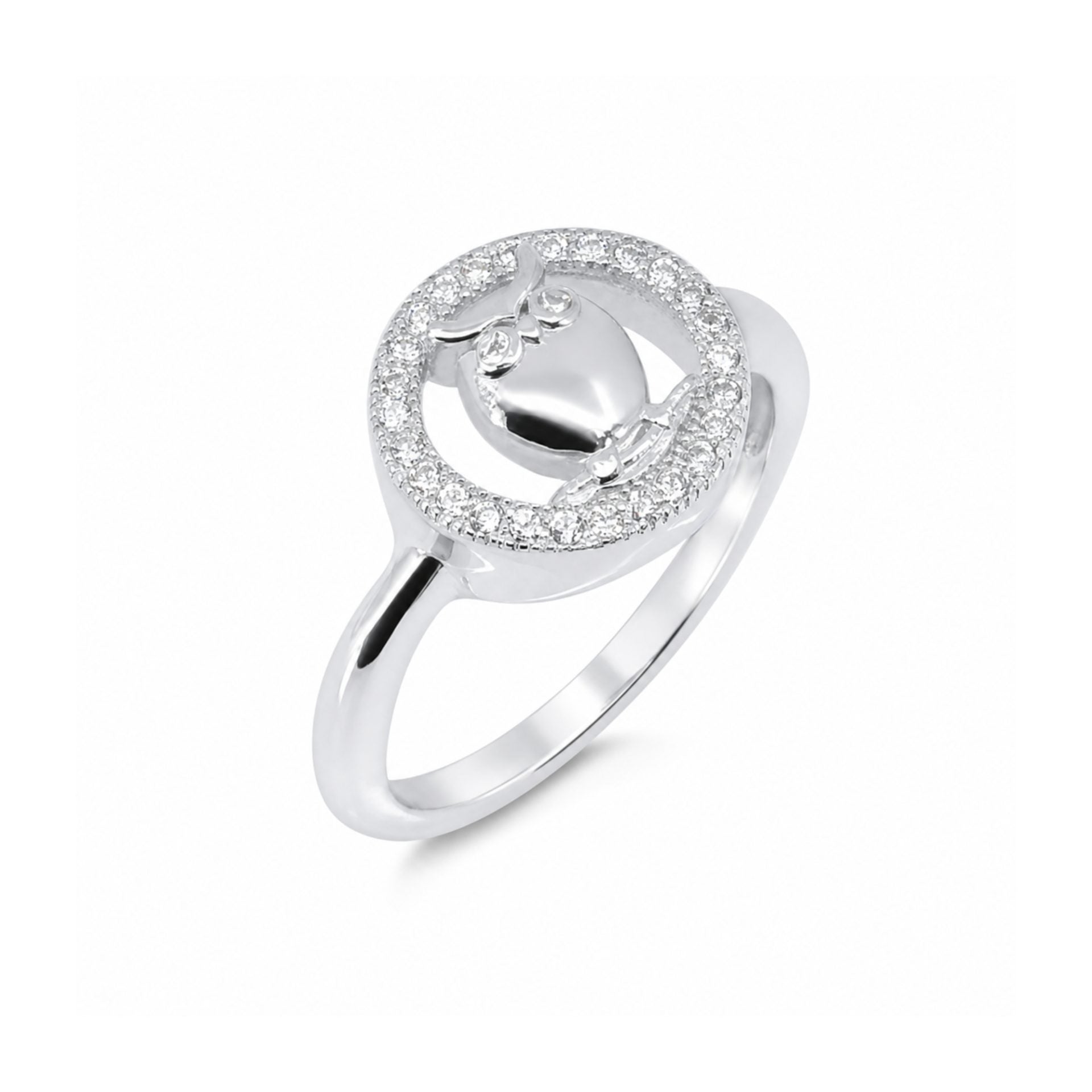 Inel din Argint 925, Model Bufnita, Design Decorativ, Finisaj Lucios, Marimea 56, Argintiu