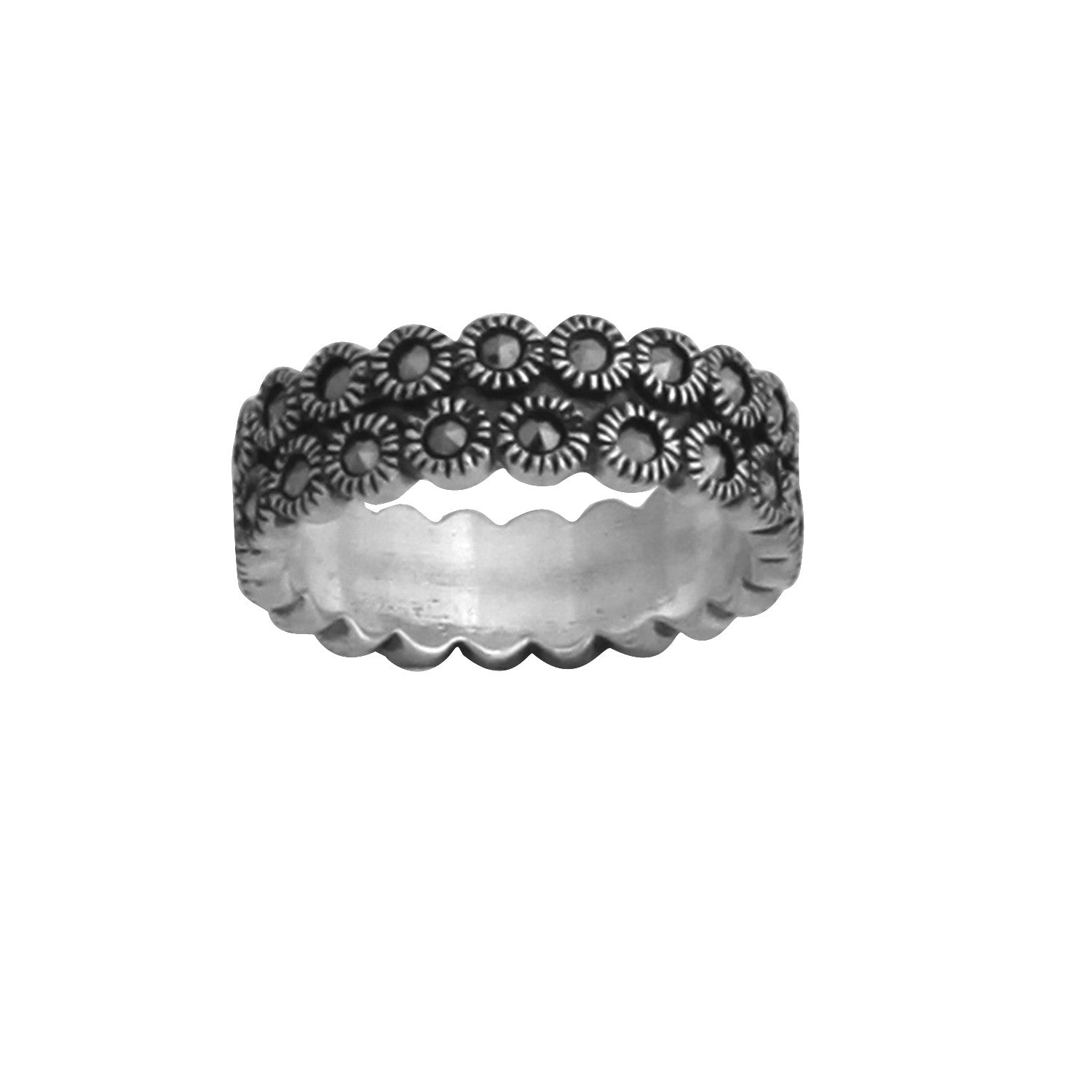 Inel tip verigheta din Argint 925, prevazut cu marcasite, 56 mm