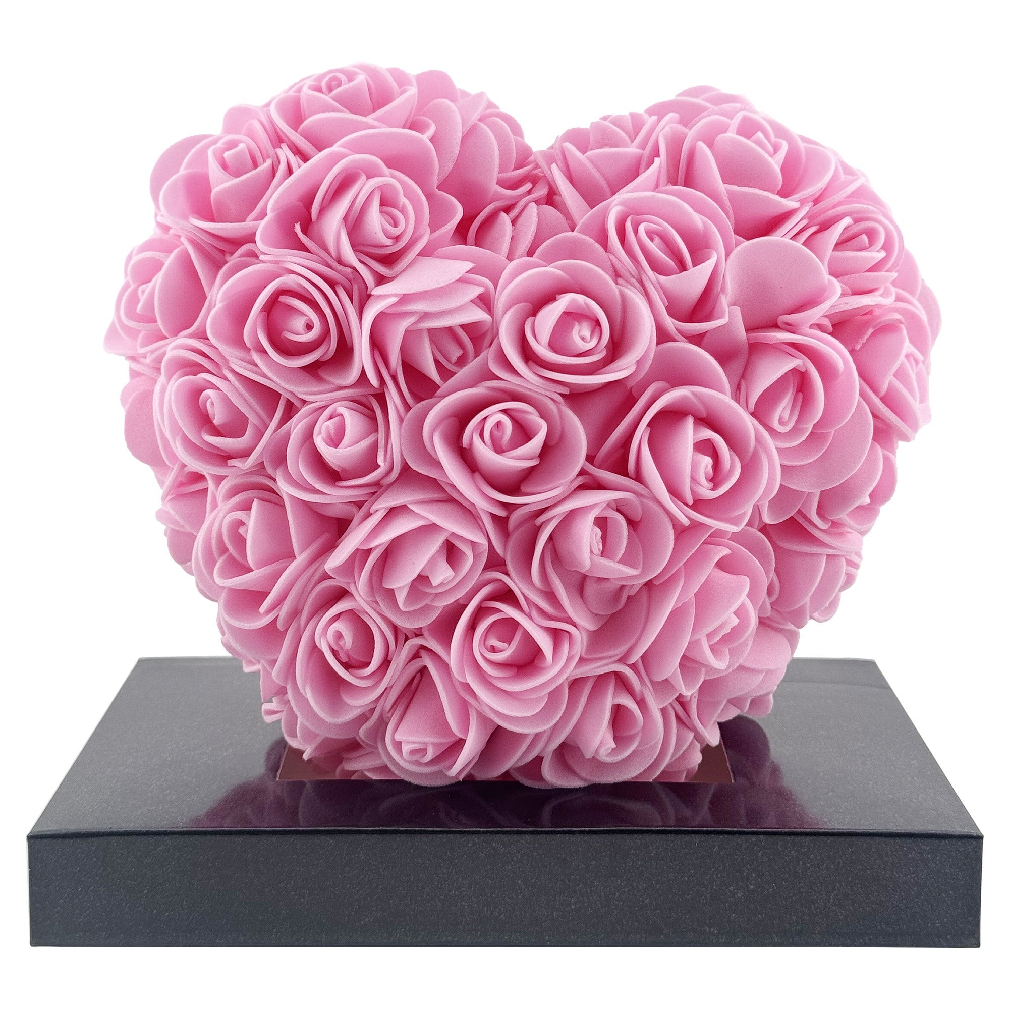 Inima din Flori, Inimioara din Trandafiri de Spuma, Inima 15 x 15 x 9 cm / Cutia Trasparenta 16 x 15 x 10 cm, Roz