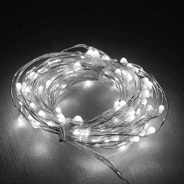 Instalatie Craciun, 10 metri, 100 LED-uri, USB, Telecomanda cu 8 functii, alb rece
