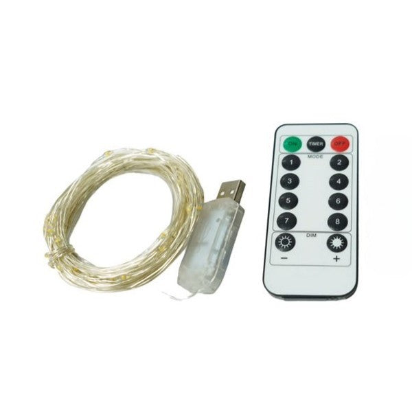 Instalatie Craciun, 10 metri, 100 LED-uri, USB, Telecomanda cu 8 functii, Multicolor