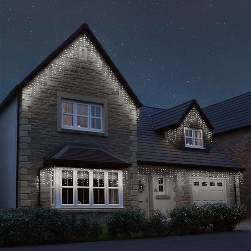 Instalatie Craciun, 100 m, Led-uri,Franjuri, Alb rece, Flash, Alimentator, Interconectabila, Fir Alb Cauciucat, 220v