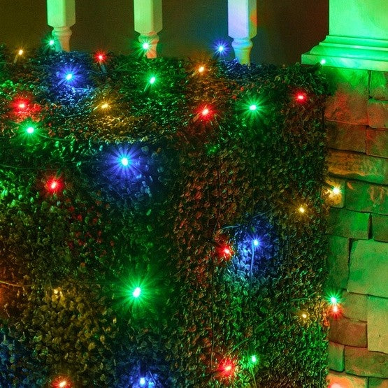 Instalatie Craciun, 110 m, 1100 Led-uri,Liniara, Rosu/Albastru/Rosu/Verde, Flash, Transformator, Interconectabila, Prelungitor 3 m inclus, Fir Verde