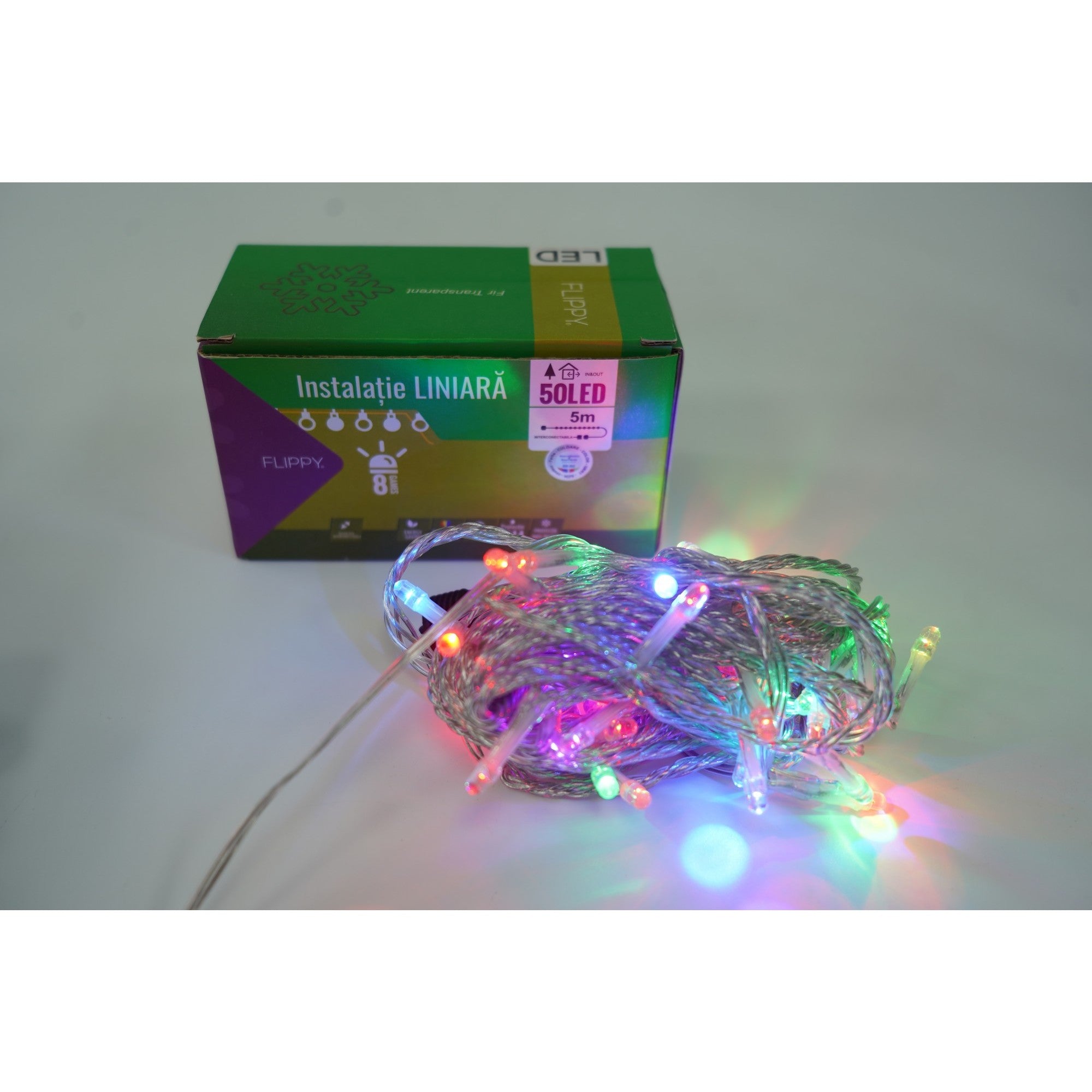 Instalatie Craciun, 110 m, 1100 Led-uri,Liniara, Rosu/Albastru/Rosu/Verde, Flash, Transformator, Interconectabila, Prelungitor 5 m inclus, Fir Verde