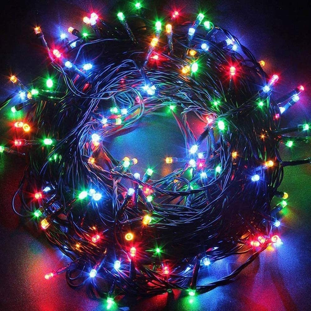 Instalatie Craciun, 15 m, 429 Led-uri,Franjuri, Rosu / Verde/ Albastru, Flash, Transformator cu telecomanda, Interconectabila, Prelungitor 5 m inclus, Fir Transparent