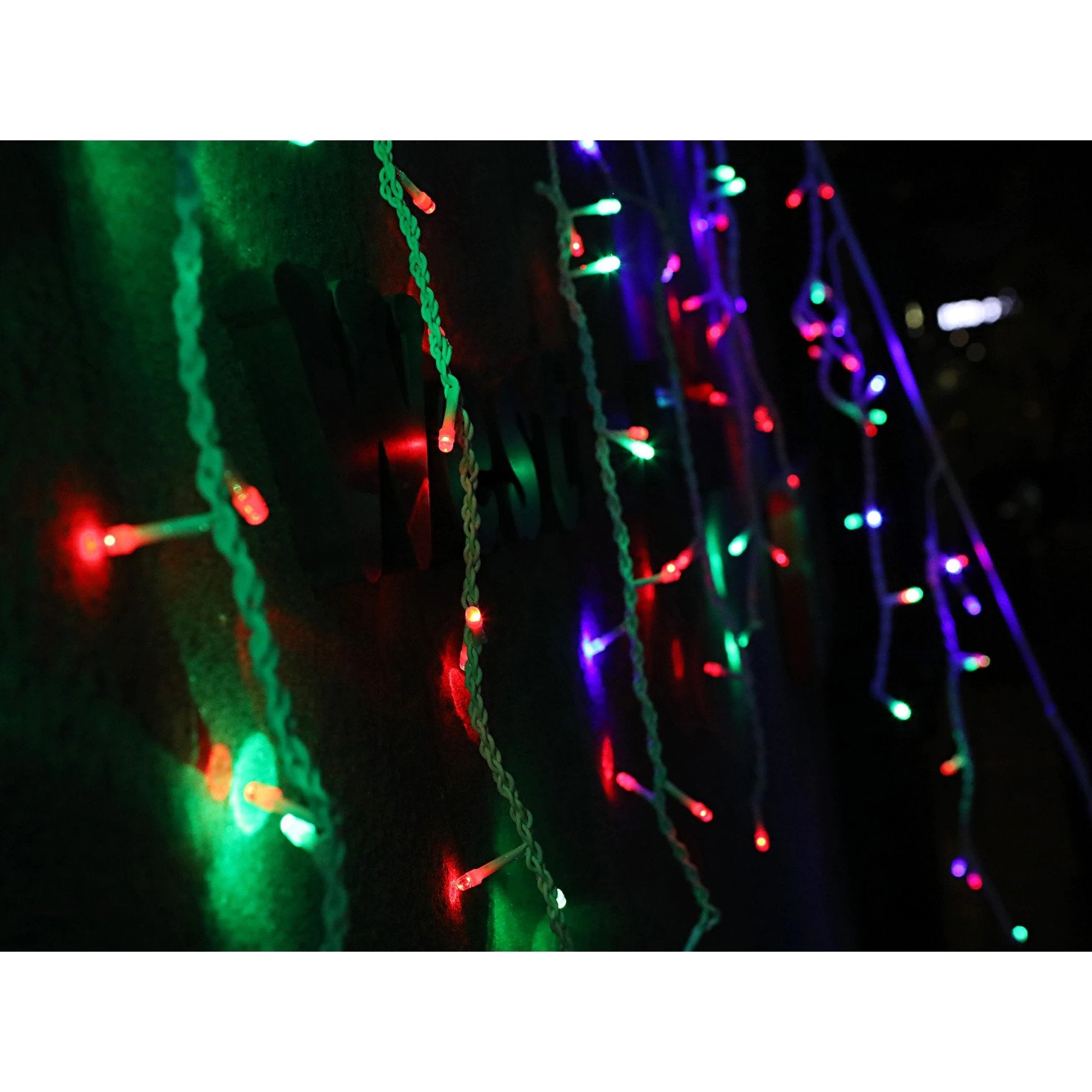 Instalatie Craciun, 15 m, 429 Led-uri,Franjuri, Rosu / Verde/ Albastru, Flash, Transformator, Interconectabila, Prelungitor 3 m inclus, Fir Negru