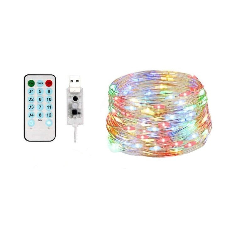 Instalatie Craciun, 15 metri, 150 LED-uri, multicolor RGB, sincronizare muzica, telecomanda 8 functii, USB, fir cupru, liniar, interior/exterior
