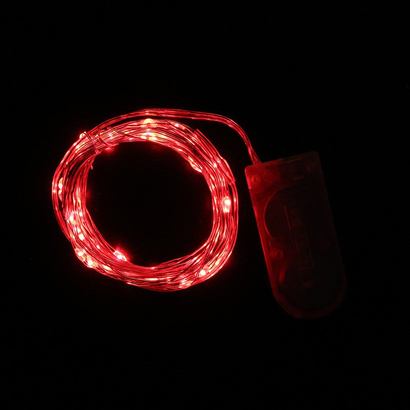 Instalatie Craciun, 2 metri, 20 LED-uri, Rosu, cu baterii, fir cupru, liniar, interior/exterior