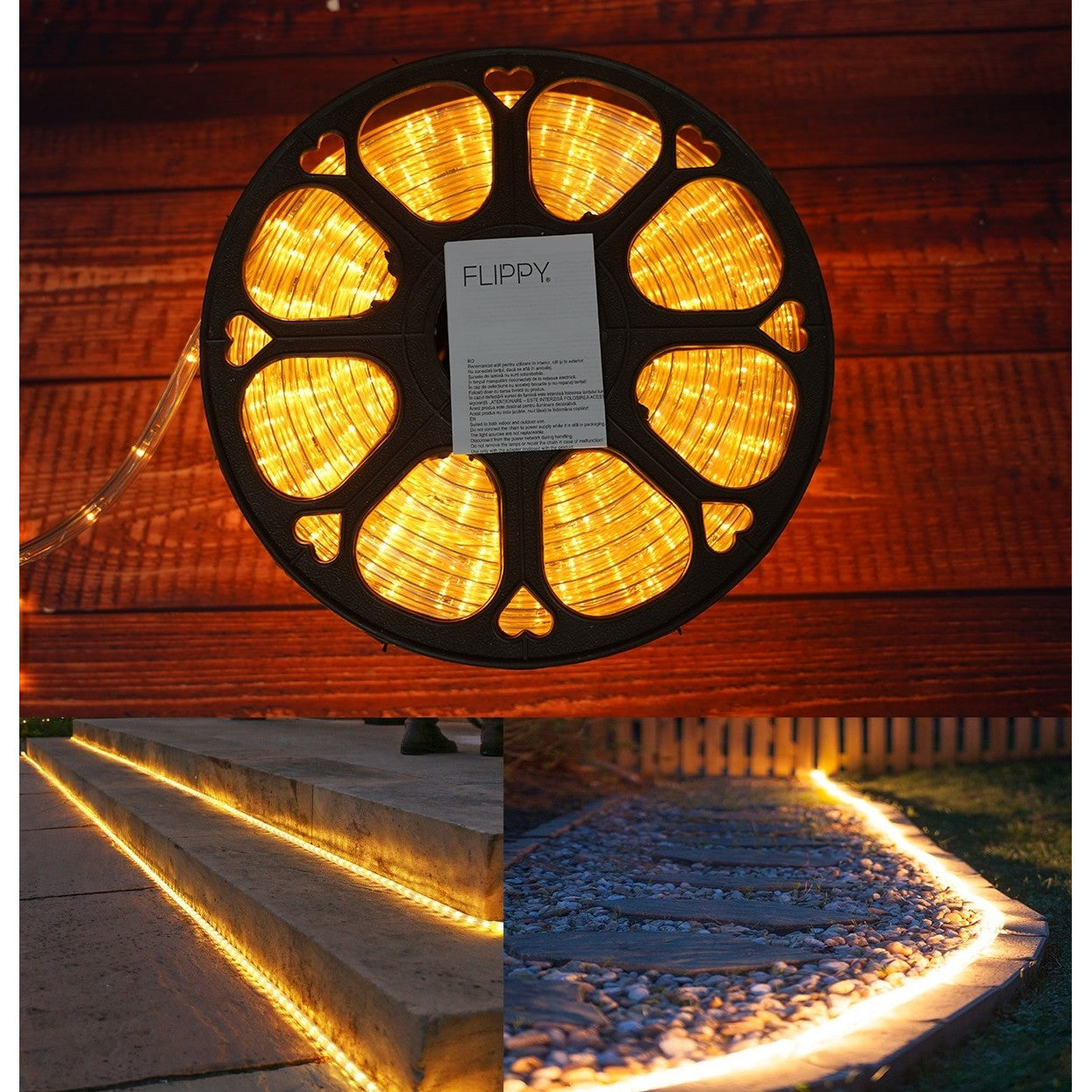 Instalatie Craciun, 24 m, 576 Led-uri, Furtun Luminos, Alb cald, Transformator, Sectionabila, 220 V