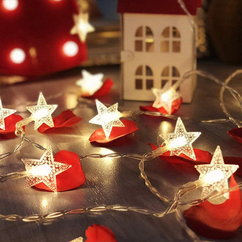 Instalatie Craciun, 3 metri, 20 LED-uri cu Ornament tip Stea, Alb Cald, telecomanda 8 functii, USB, fir cupru, liniar, interior/exterior