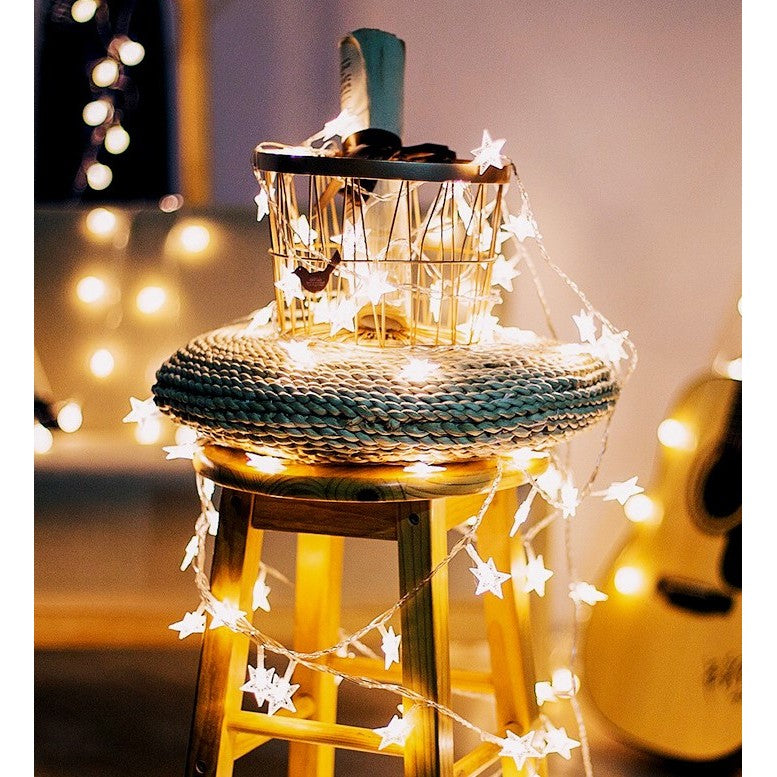 Instalatie Craciun, 3 metri, 20 LED-uri cu Ornament tip Stea, Alb Cald, telecomanda 8 functii, USB, fir cupru, liniar, interior/exterior