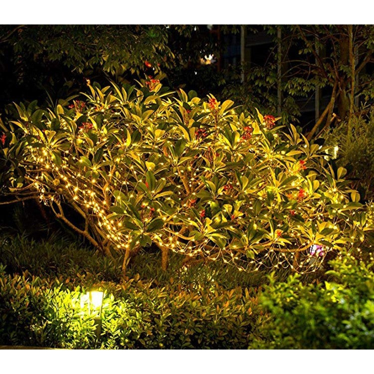 Instalatie Craciun, 300 LED-uri, 32 metri, pentru exterior cu incarcare solara, alb cald