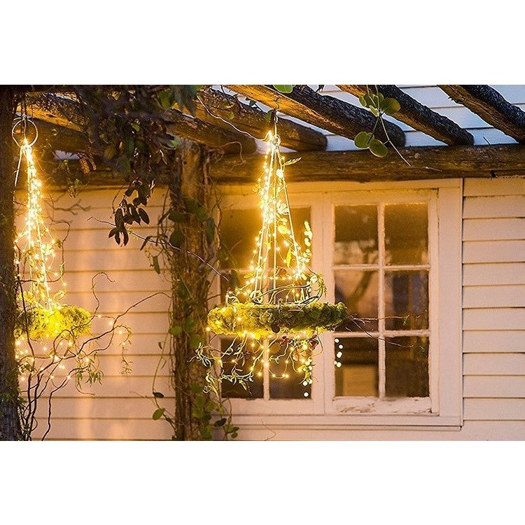Instalatie Craciun, 300 LED-uri, 32 metri, pentru exterior cu incarcare solara, alb cald