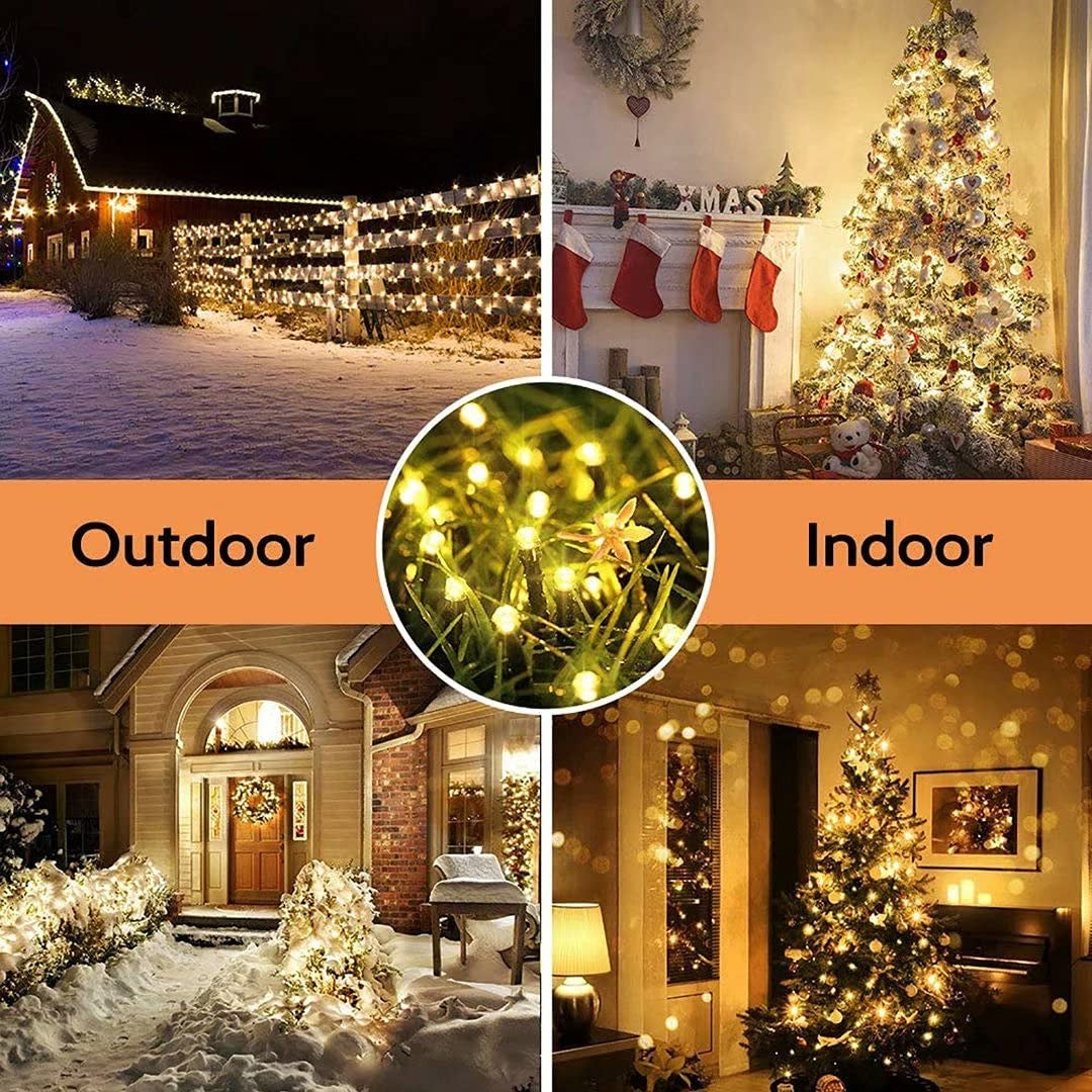 Instalatie Craciun, 32 metri, 300 de LED-uri, Alb Cald, cu energie solara, fir de cupru, liniar, interior/exterior