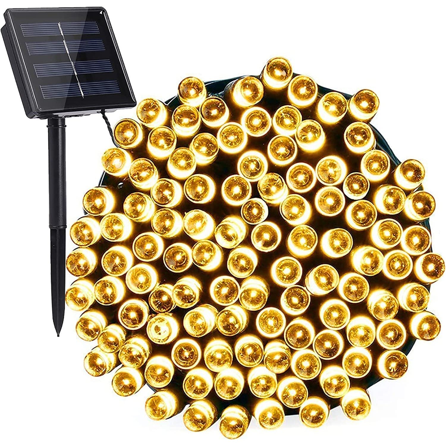 Instalatie Craciun, 32 metri, 300 de LED-uri, Alb Cald, cu energie solara, fir de cupru, liniar, interior/exterior
