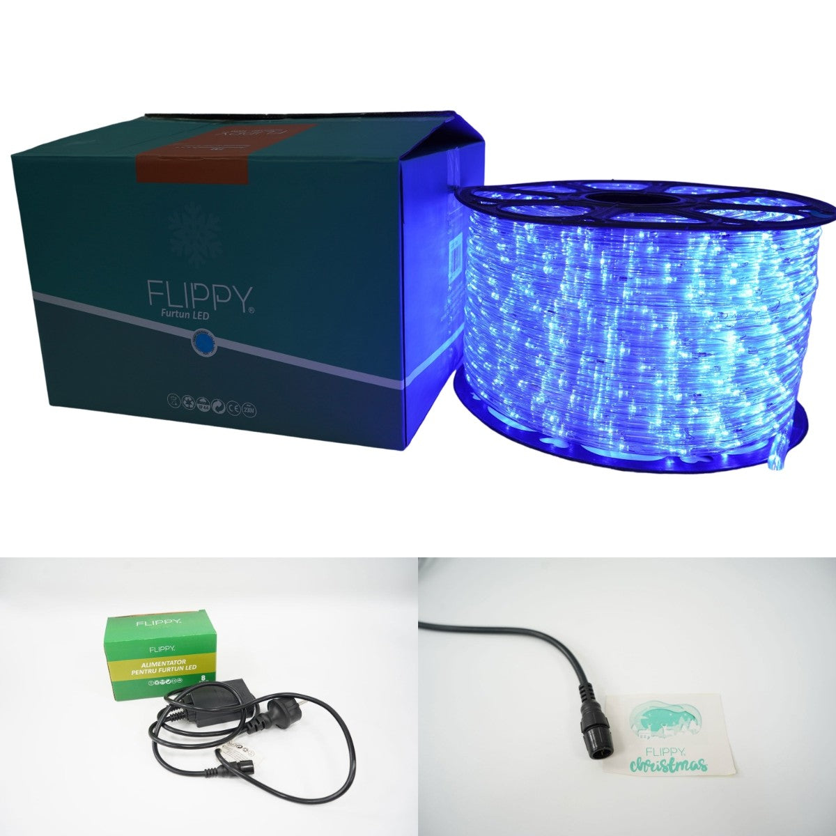 Instalatie Craciun, 33 m, 792 Led-uri, Furtun Luminos, Albastru, Transformator, 8 jocuri de lumini, Sectionabila, 220 V