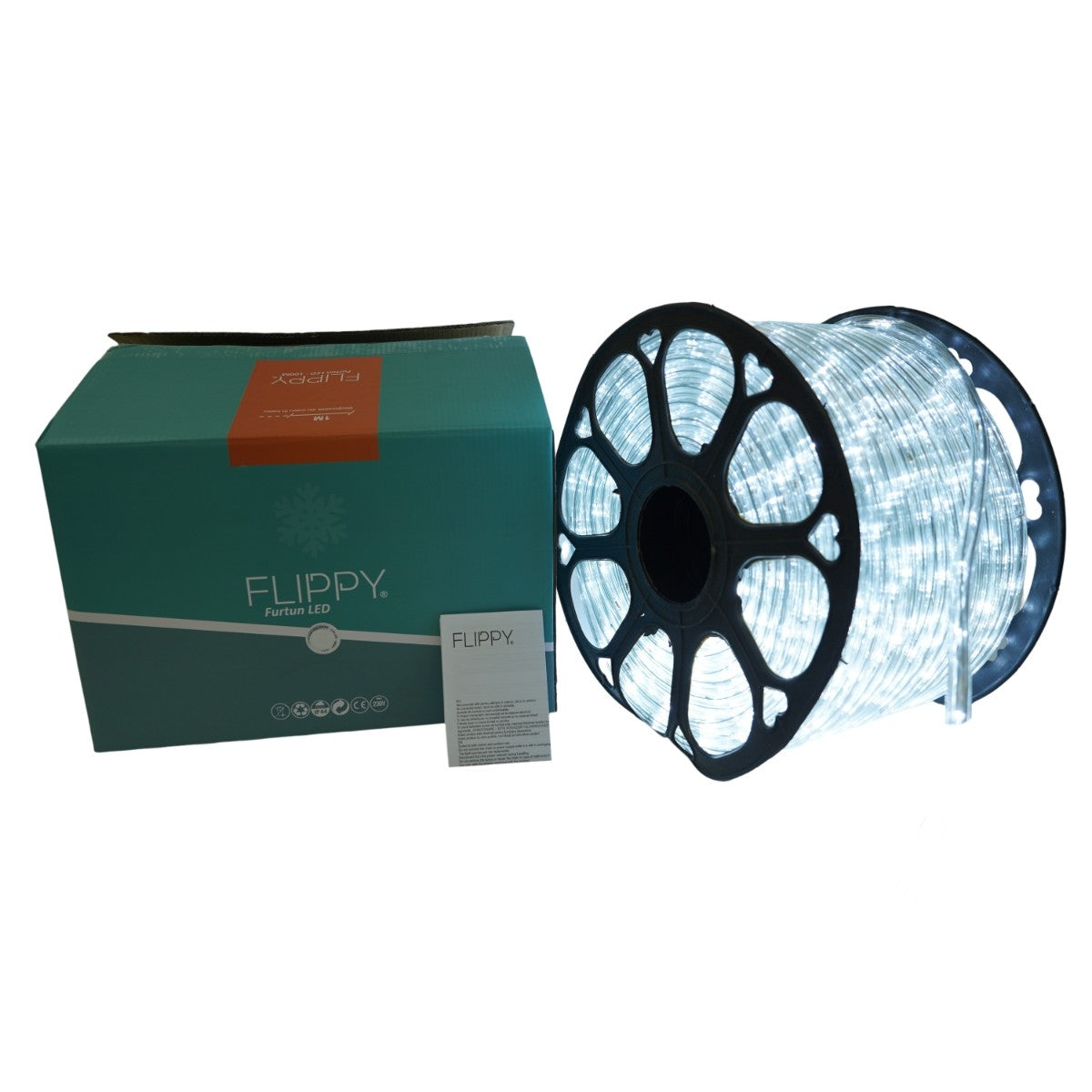 Instalatie Craciun, 43 m, 1032 Led-uri, Furtun Luminos, Alb rece, Transformator, 8 jocuri de lumini, Sectionabila, 220 V